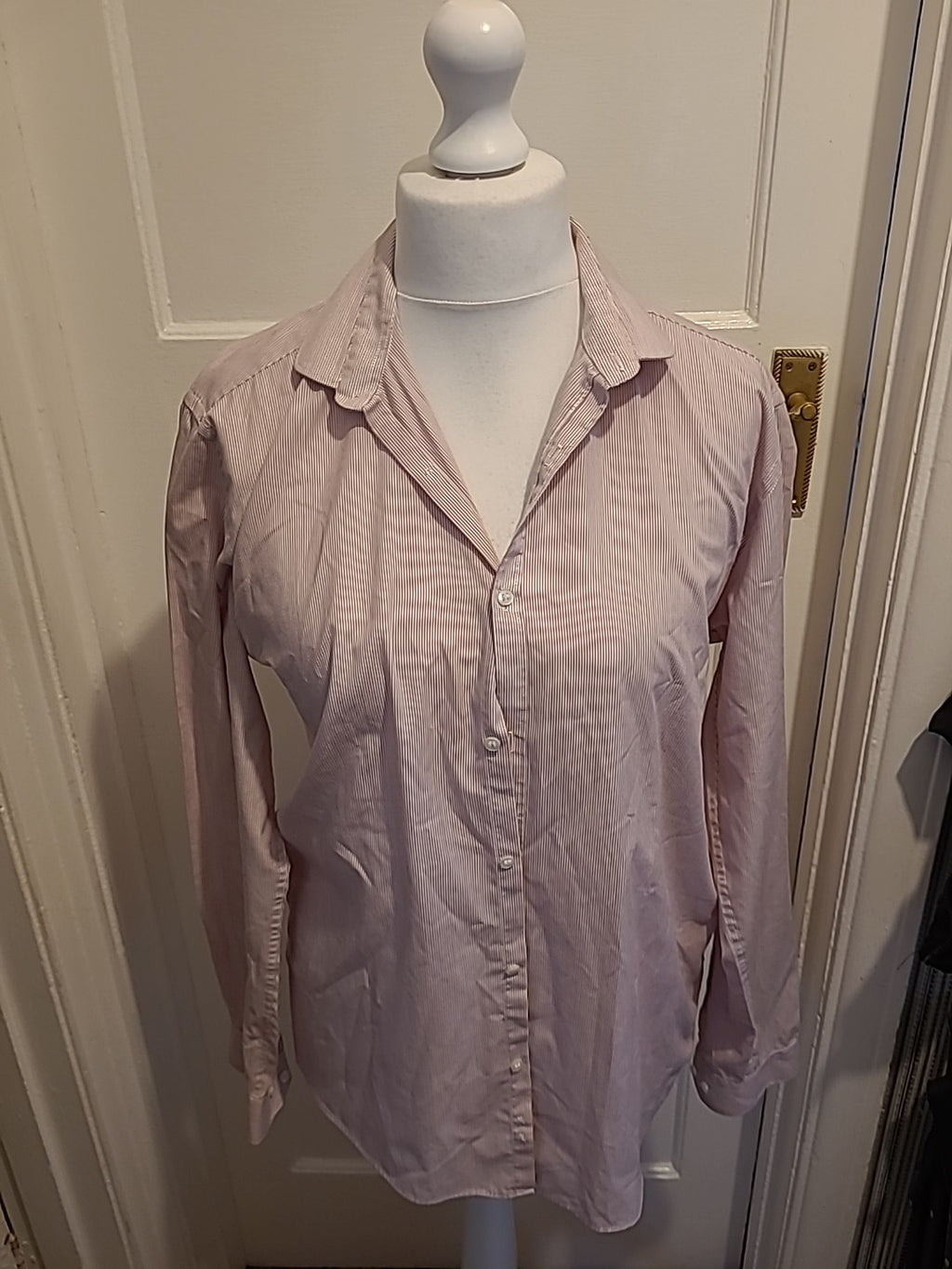 Mens Shirt Pink/white Stripe 16" Collar Slim Fit