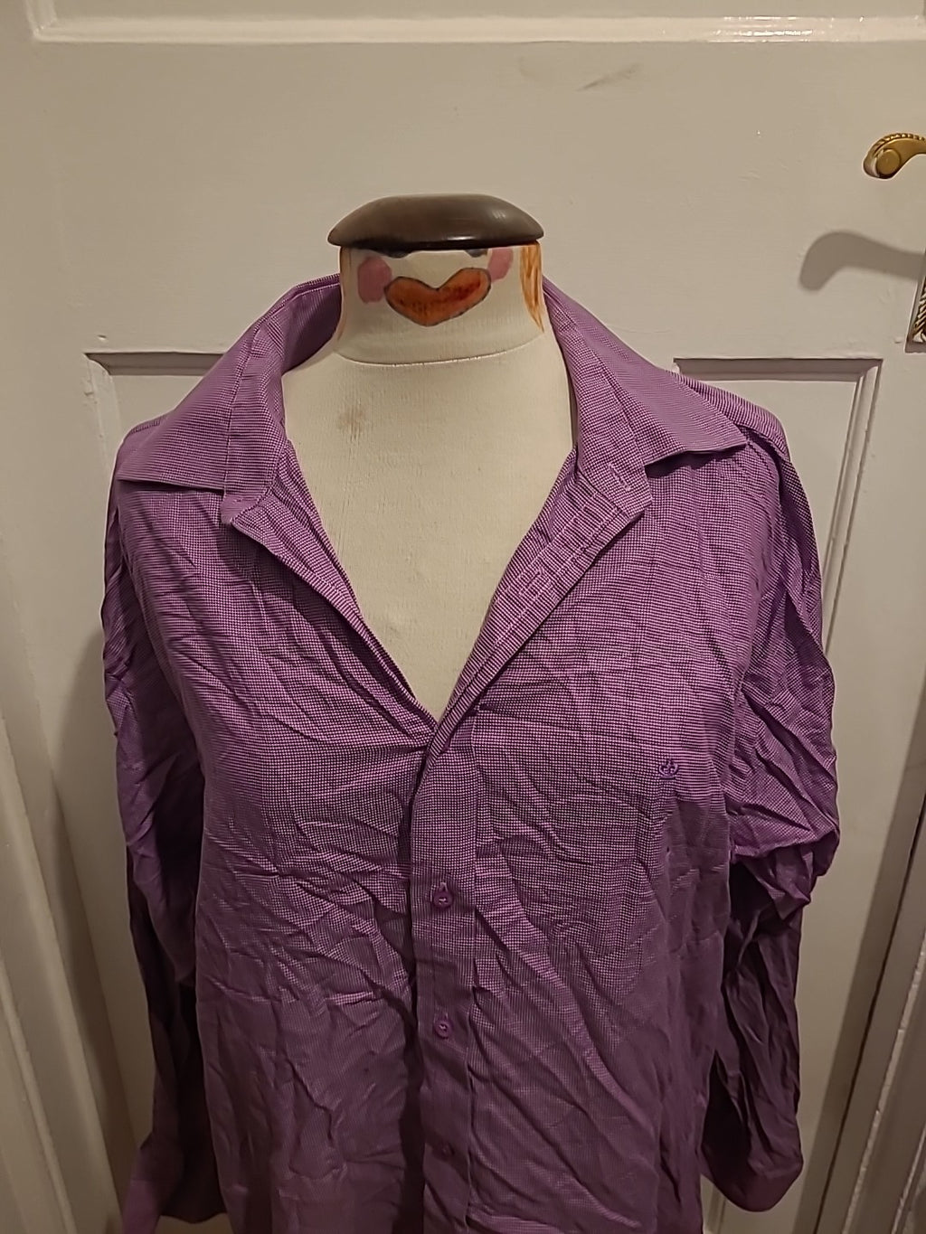 Mens Jeff Banks Size 16.5 Purple Check Long Sleeved Shirt