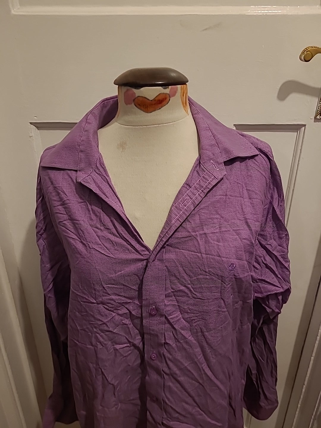 Mens Jeff Banks Size 16.5 Purple Check Long Sleeved Shirt