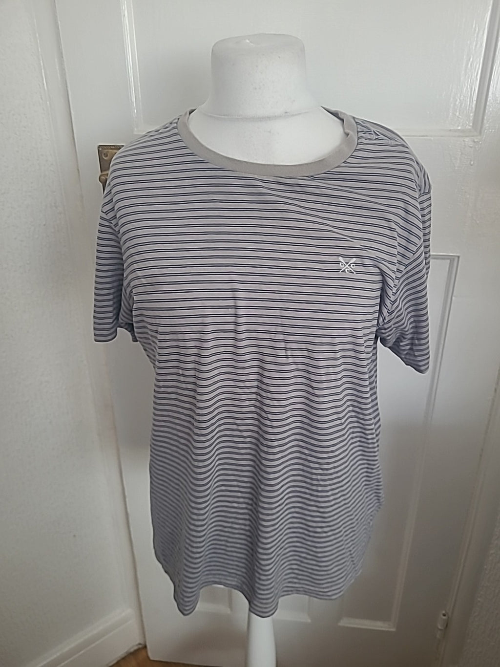 Mens Medium Crew Clothing Neutral Navy Striped Tshirt