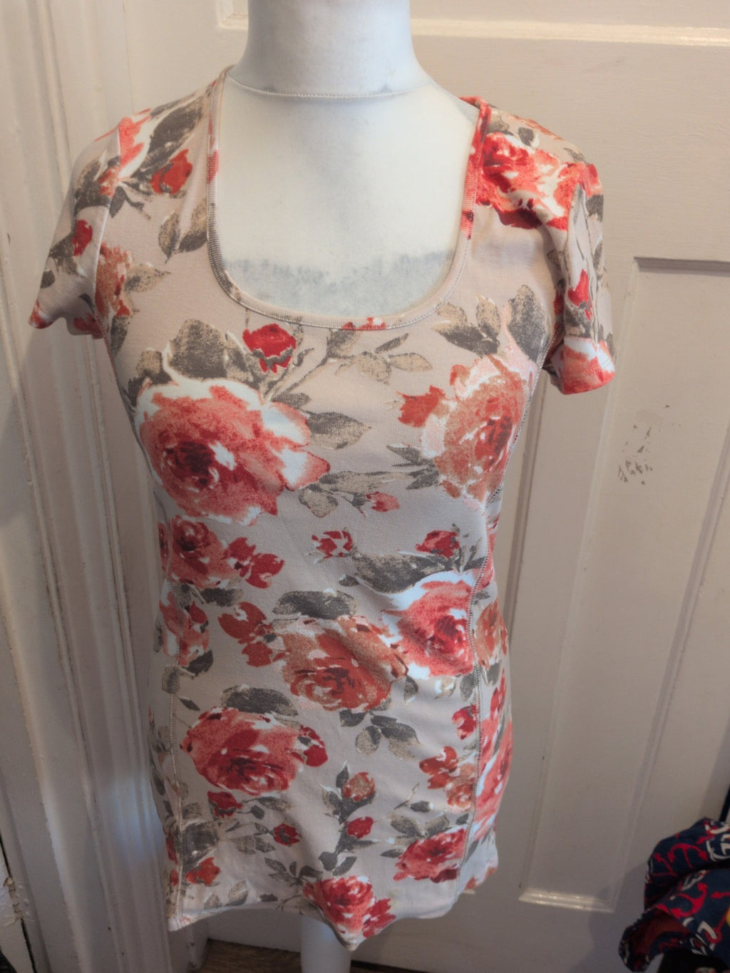Ladies M&Co Large Orange Floral Short Sleeve Dress Knee Length