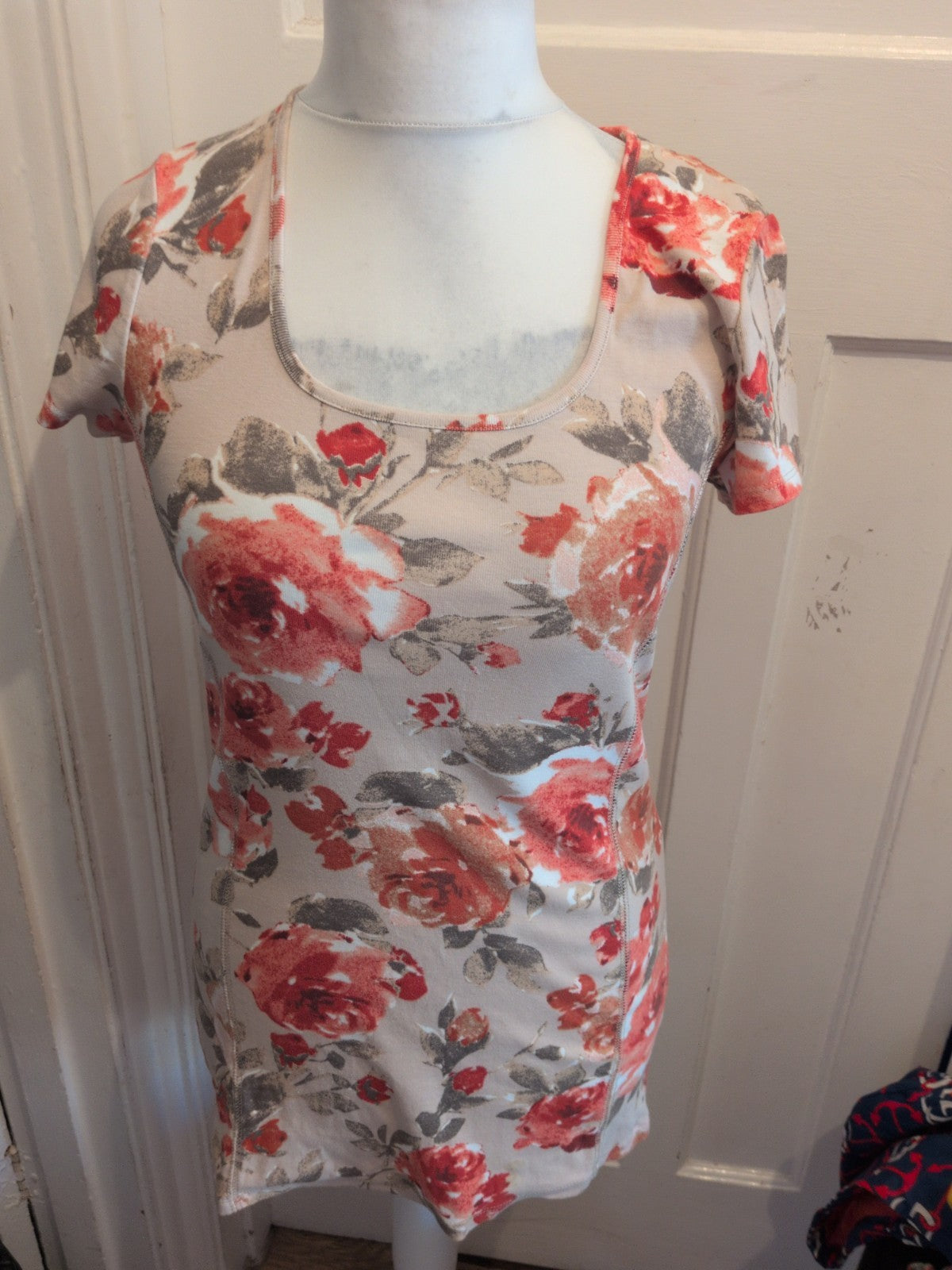 Ladies M&Co Large Orange Floral Short Sleeve Dress Knee Length