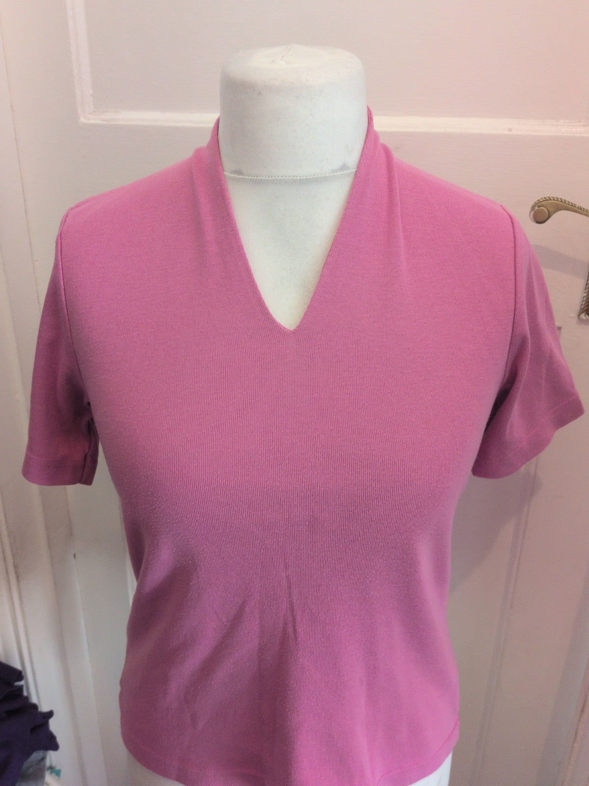 Medium Pink V Neck Short Sleeve Jumper