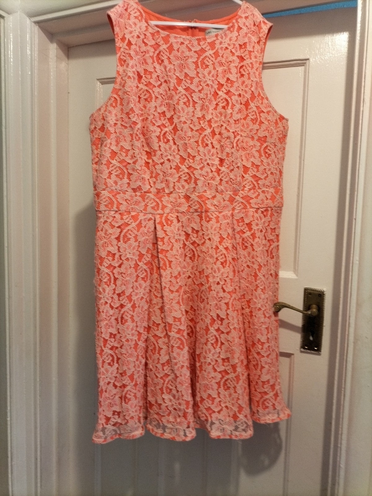 Ladies Marks And Spencer Size 14 Petite Neon Orange Floral Sleeveless Dress