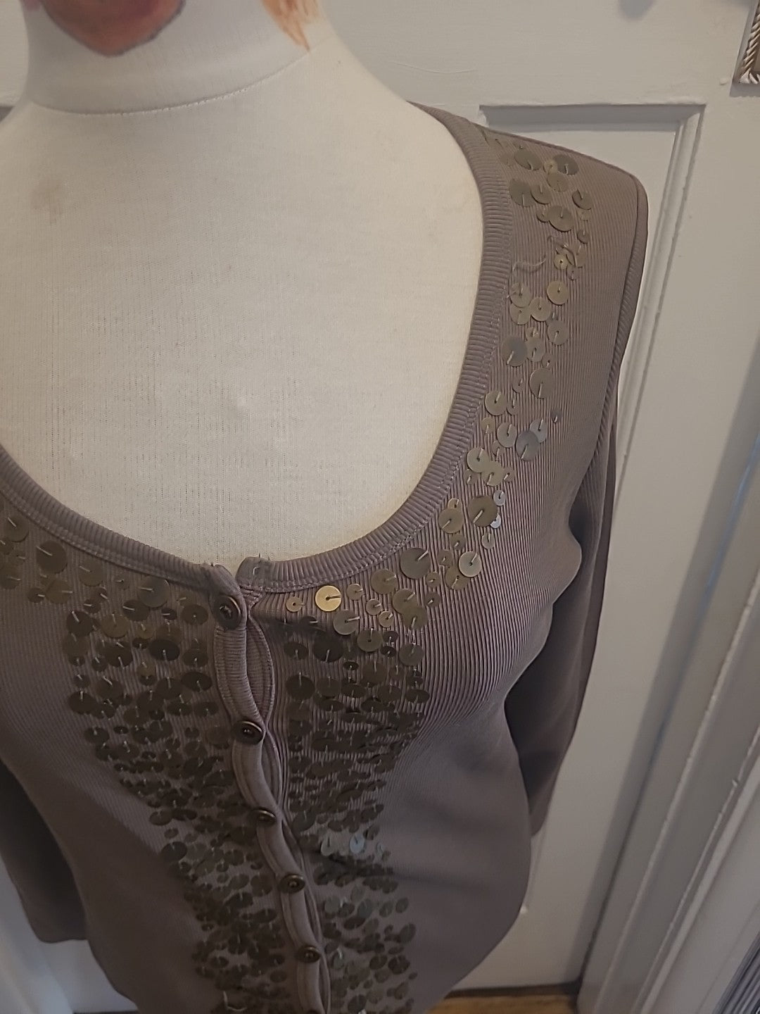 Ladies Re-Launch Size Medium Khaki Brown Long Sleeved Cardigan