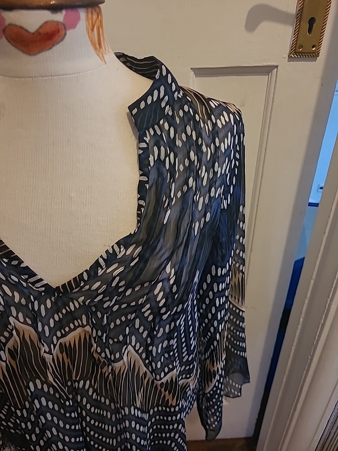 Ladies Pia Rossini Size Medium Multi See Through Long Sleeved Blouse