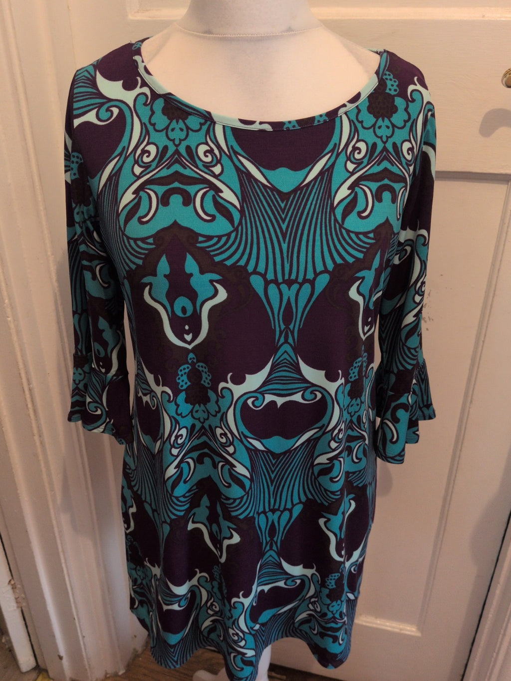 Cherokee 16 Aqua Purple Half Sleeve Knee Length Dress