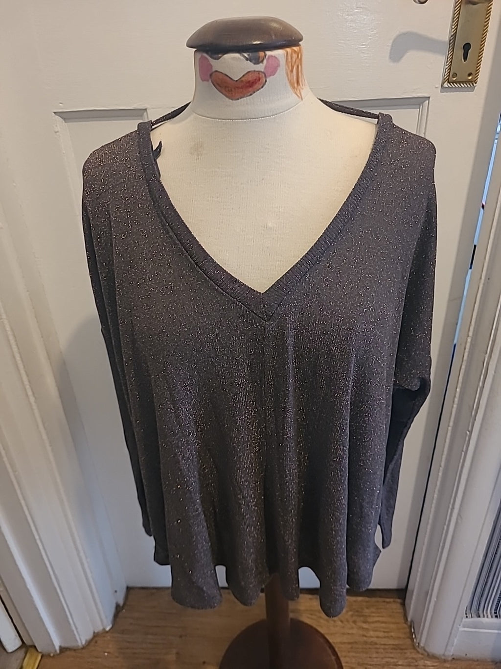 Ladies Next Size 8 Grey With Gold Speckles Long Sleeved Blouse