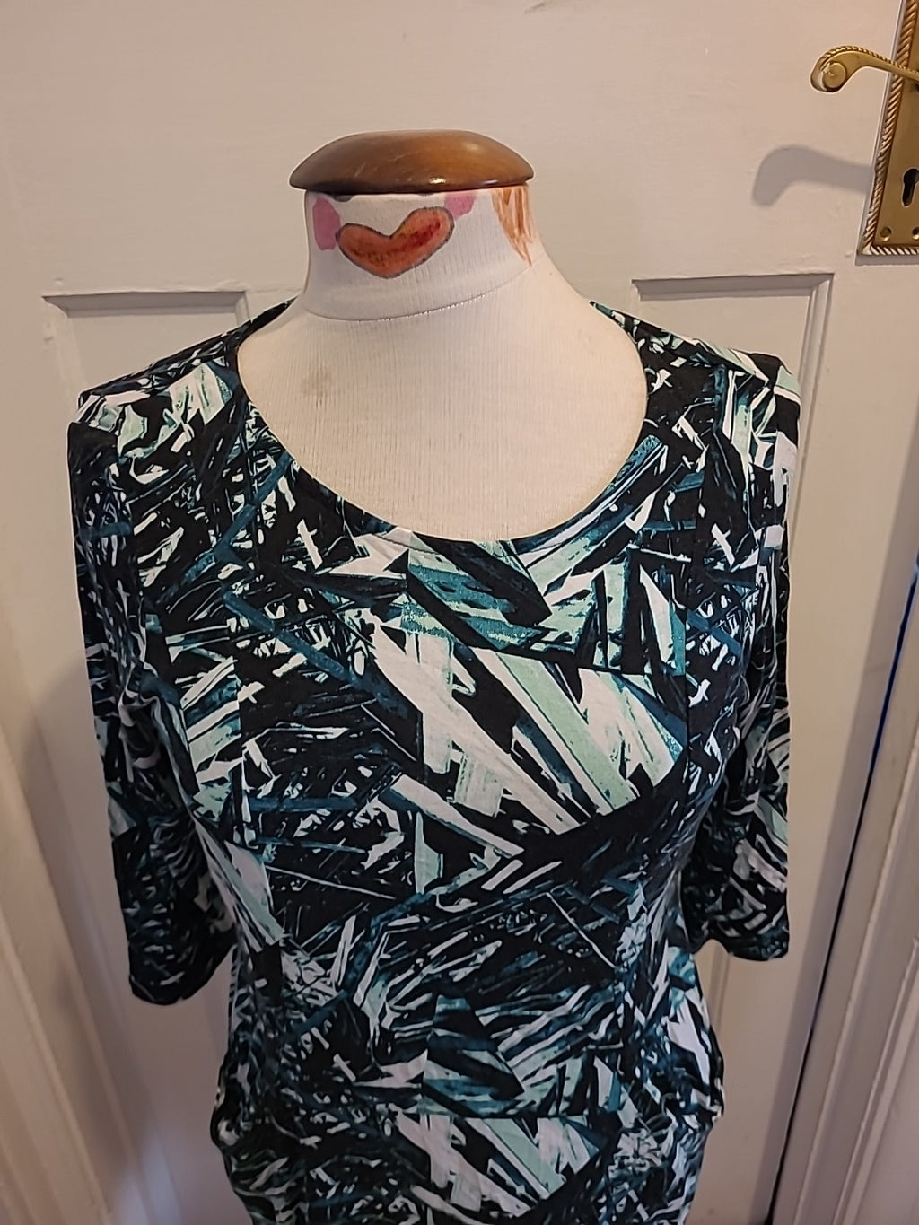 Ladies Marks And Spencer Size 10 Black/Green Mid Sleeved Dress