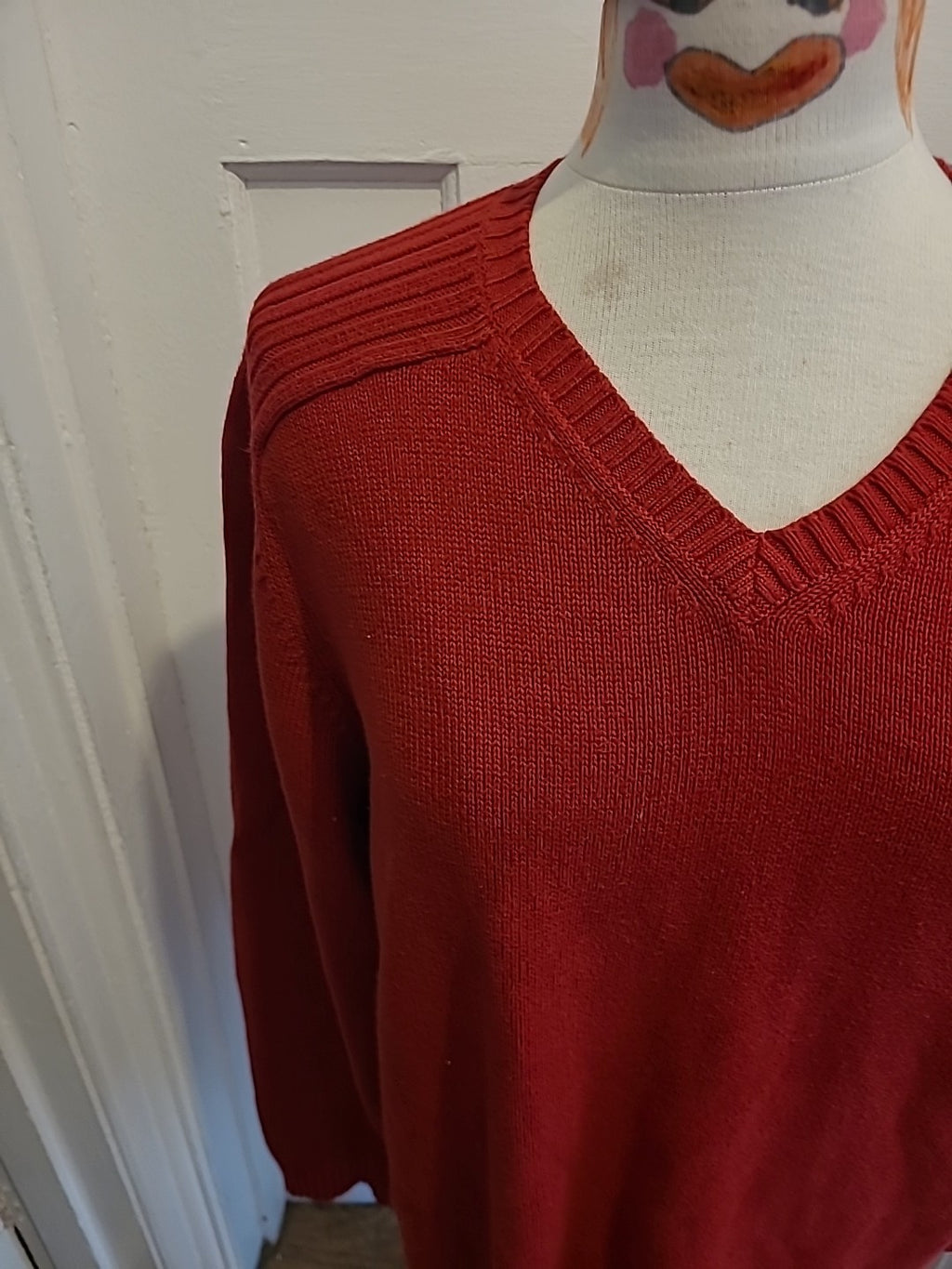 Mens Red Jumper Celio Sports Wear Size Large V Neckline