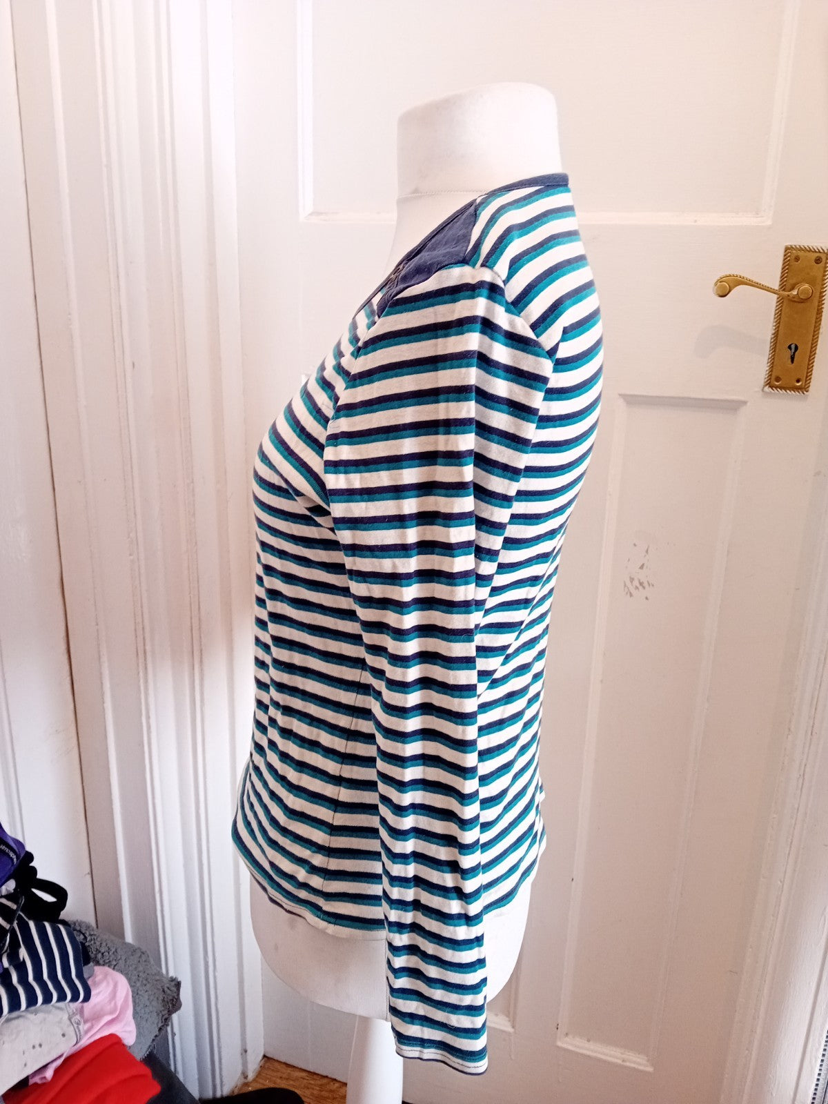 Arista Large Navy Blue And White Stripe Long Sleeve Blouse