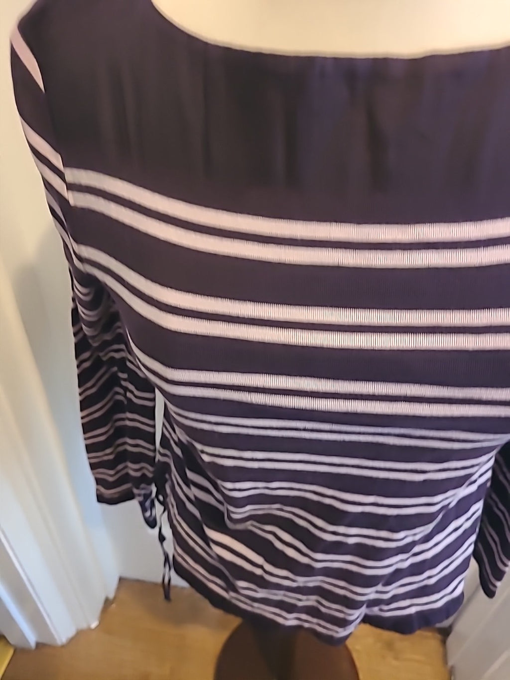 Ladies Laura Ashley Size Large Purple White Striped Long Sleeved Tshirt