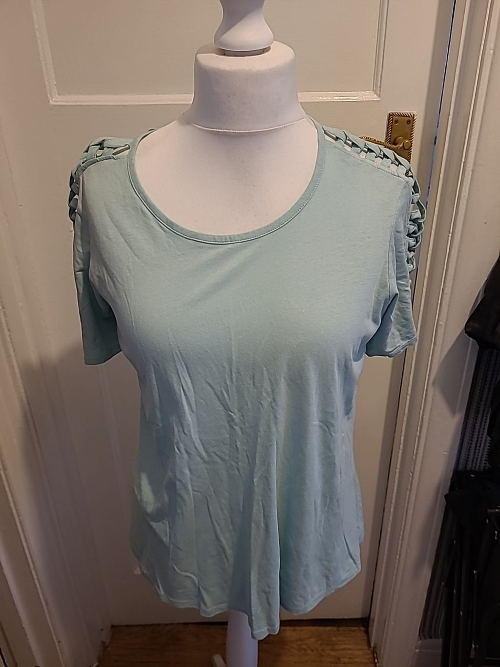 Ladies Pep&Co Size 12 Turquoise Detailed Shoulder Sleeved Tshirt
