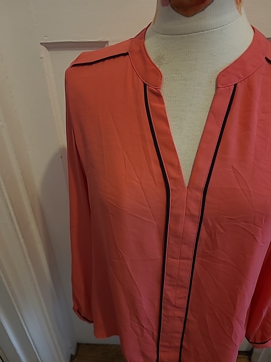 Ladies Primark Size 10 Pink With Black Trim Long Sleeved Blouse