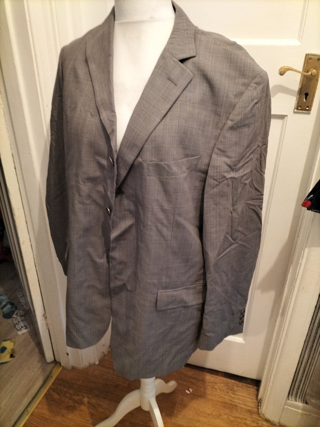 Mens Marks And Spencer Size 44L Grey Chrck Lined Padded Tuxedo Blazer