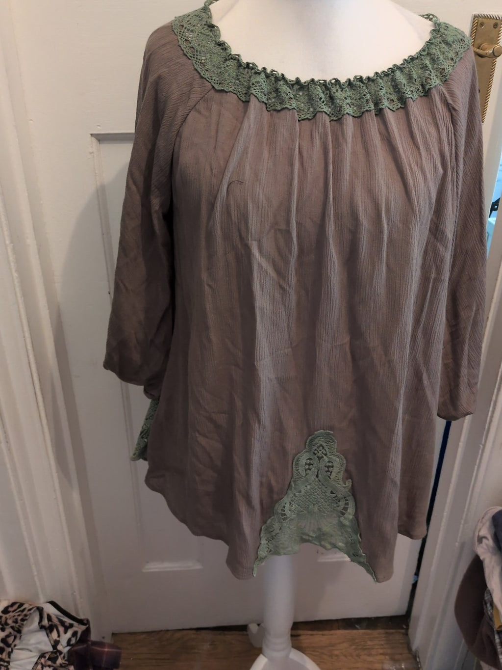 QED London Medium Khaki Long Sleeve Blouse