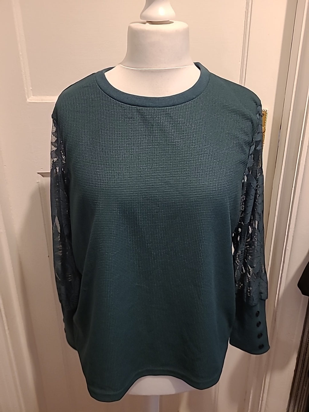 Ladies Shein Curve 0XL Bottle Green Lace Long Sleeve Blouse