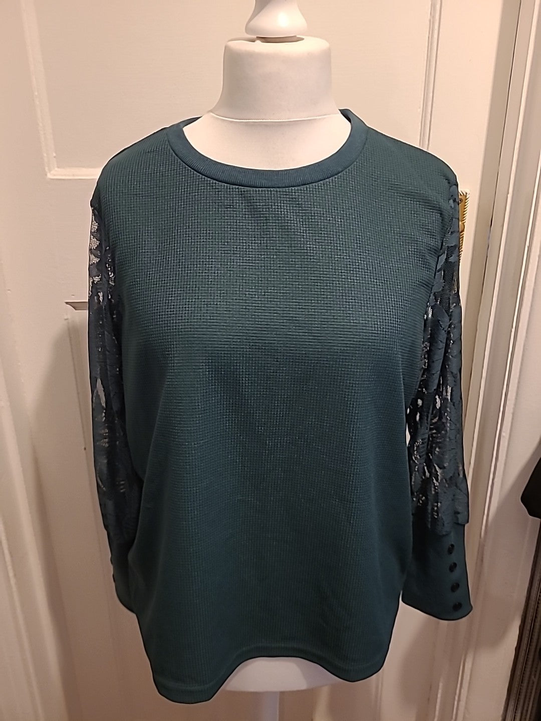 Ladies Shein Curve 0XL Bottle Green Lace Long Sleeve Blouse