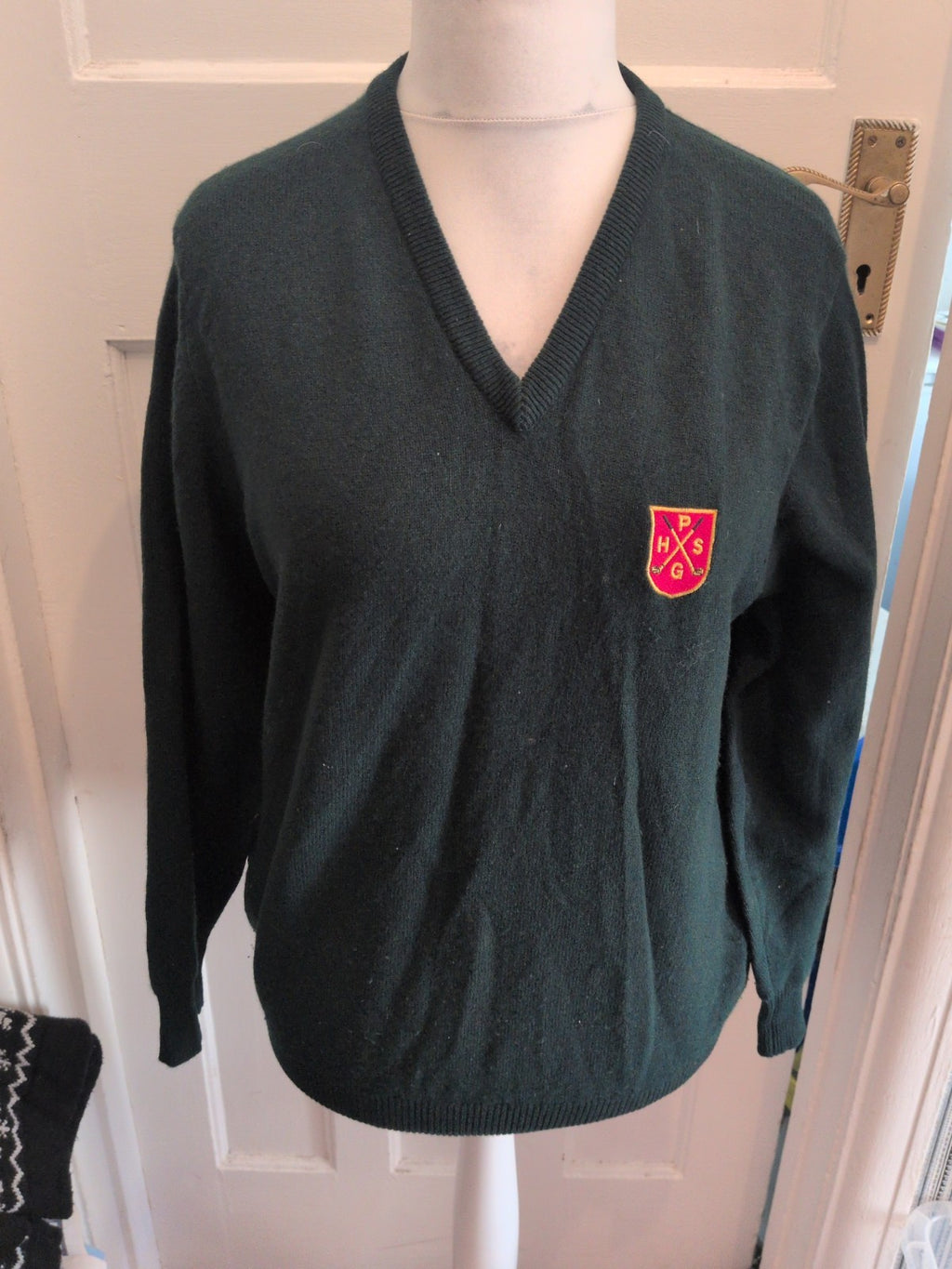 Medium Lambswool Bottle Green V Neck Jumper Balmoral