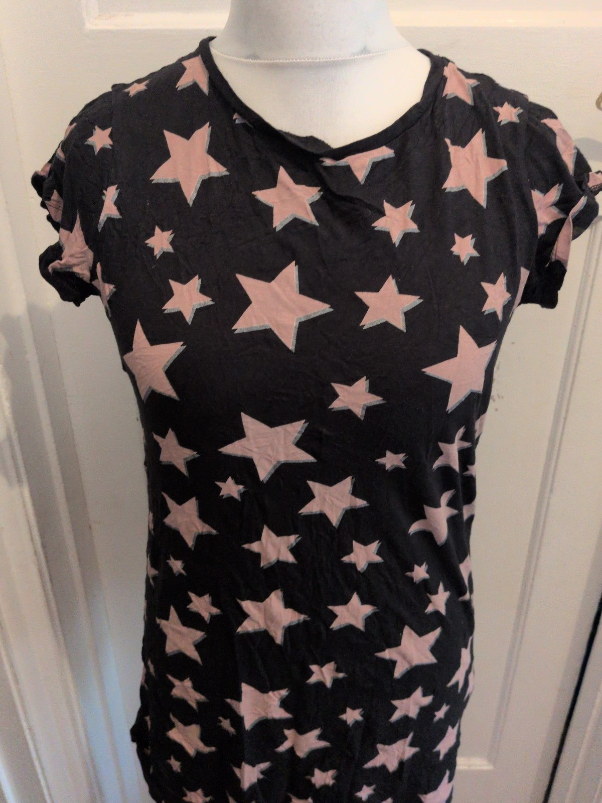F&F 8-10 Pink And Black Star Short Sleeve Night Shirt