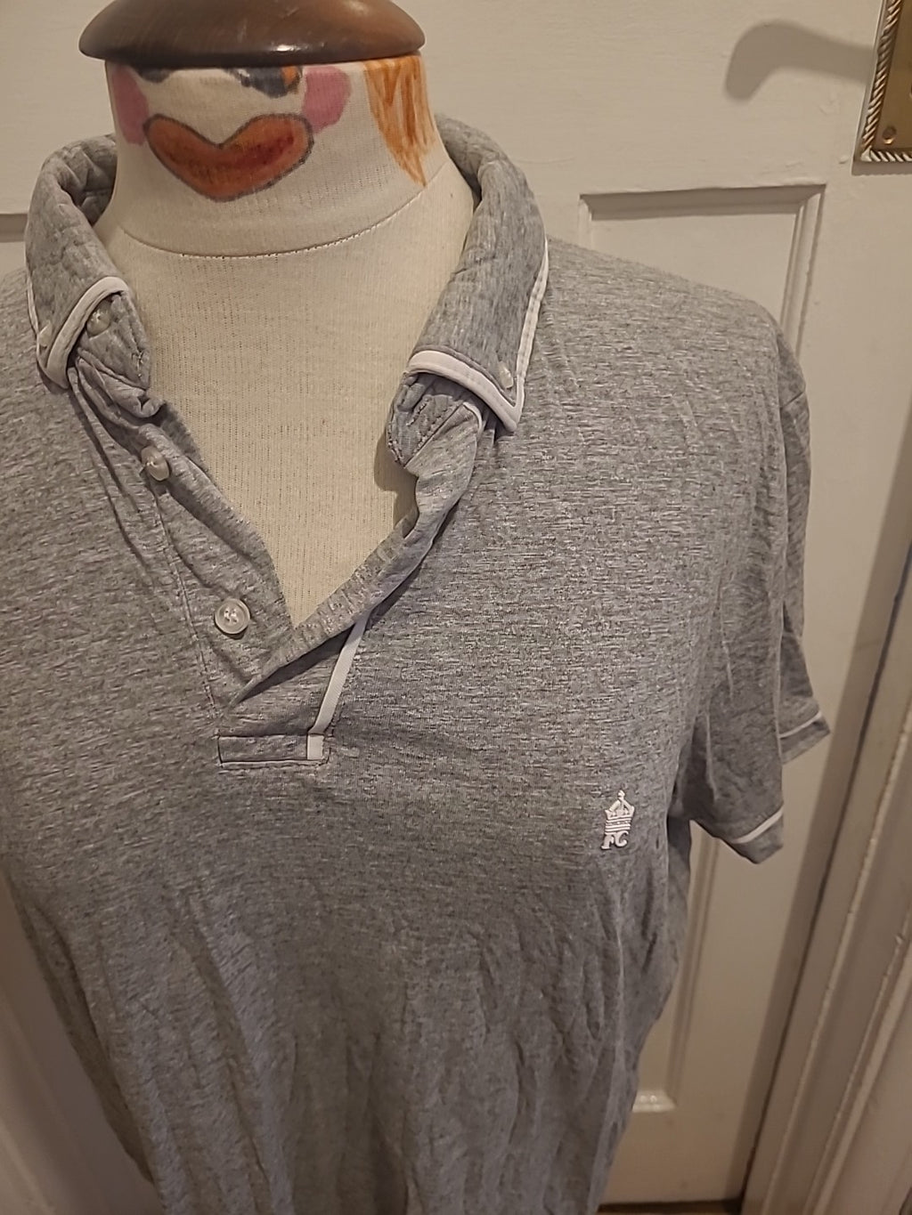 Mens French Connection Size XL Grey White Trim Polo