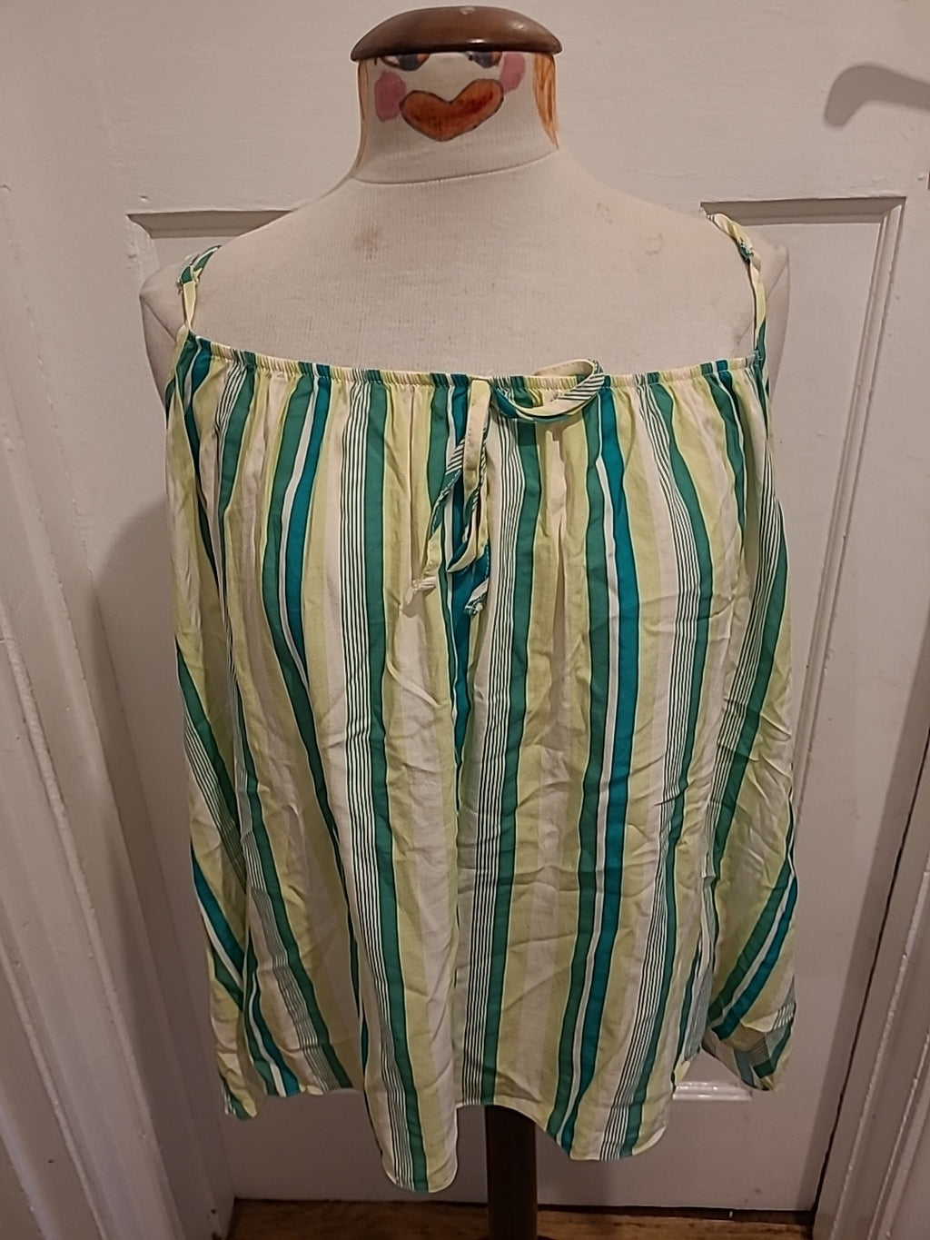 Ladies George Size 24 3 Tone Green Striped Blouse Sleeveless