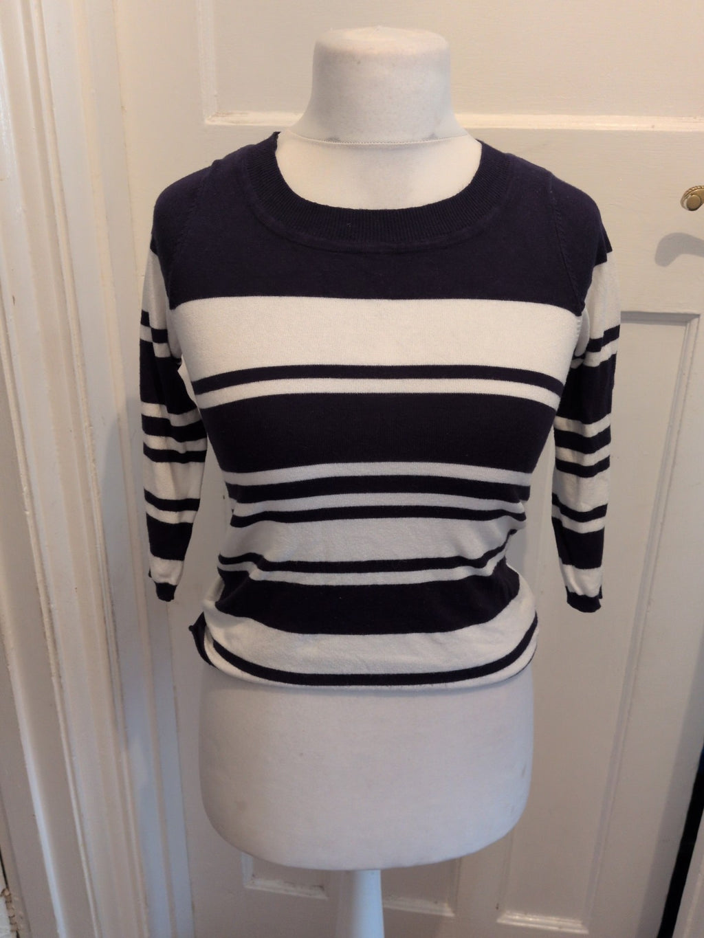 M+S Collection 8 Navy And White Stripe Long Sleeve Jumper