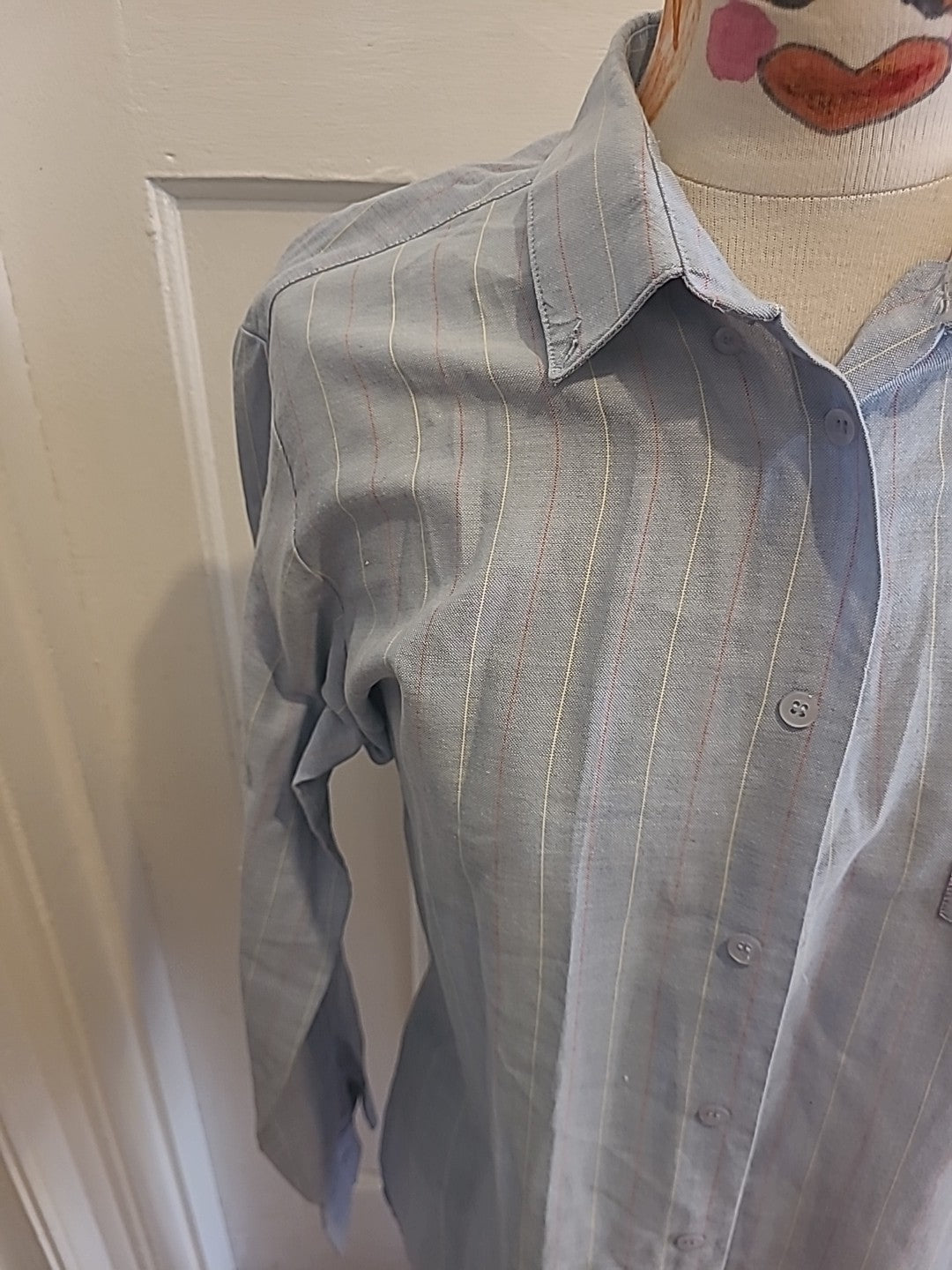 Mens Equine Size 15.5" Pale Blue Striped Short Sleeved Shirt