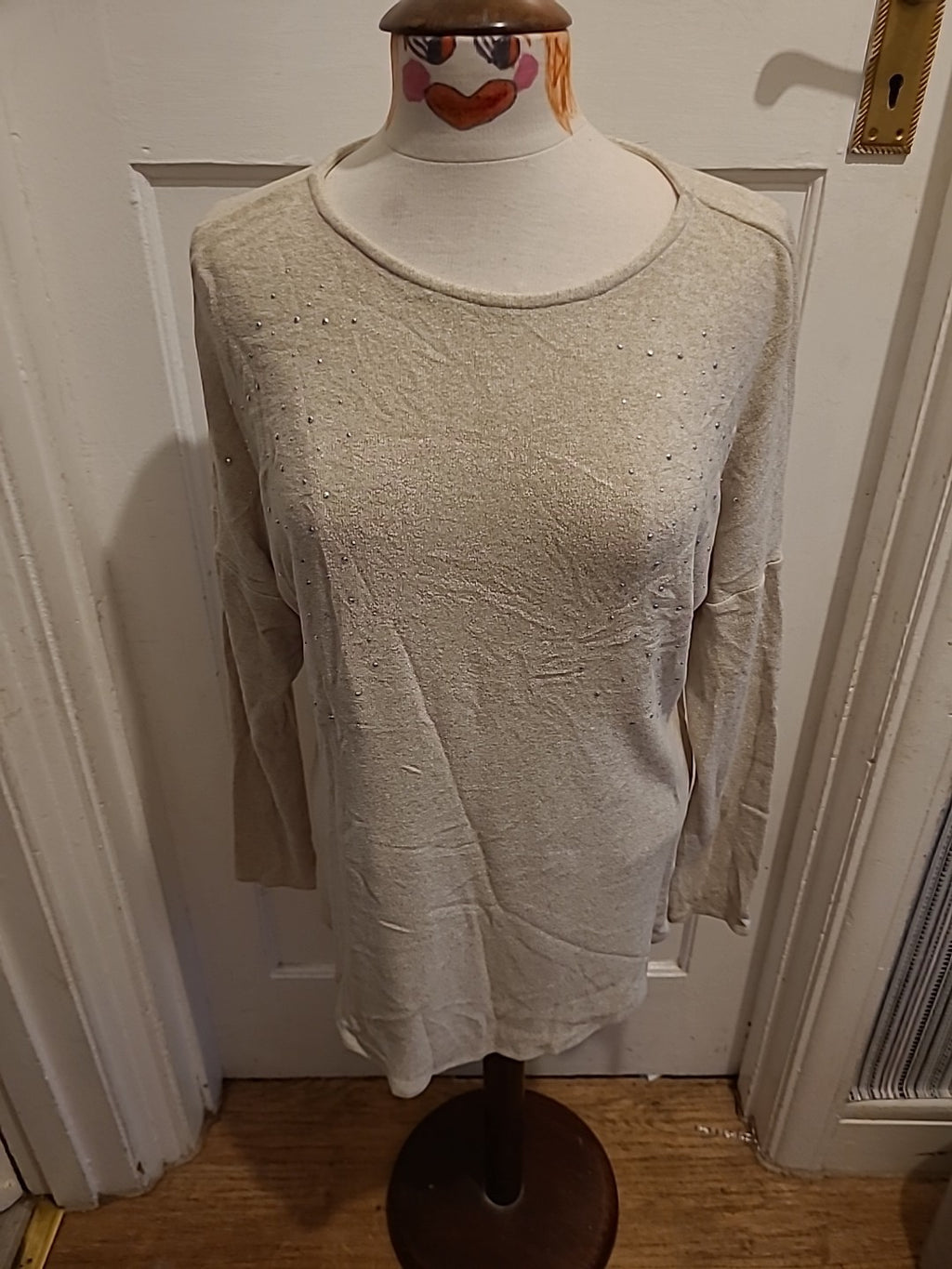 Ladies Wallis Size Small Beige With Silver Diamonte Long Sleeved Jumper