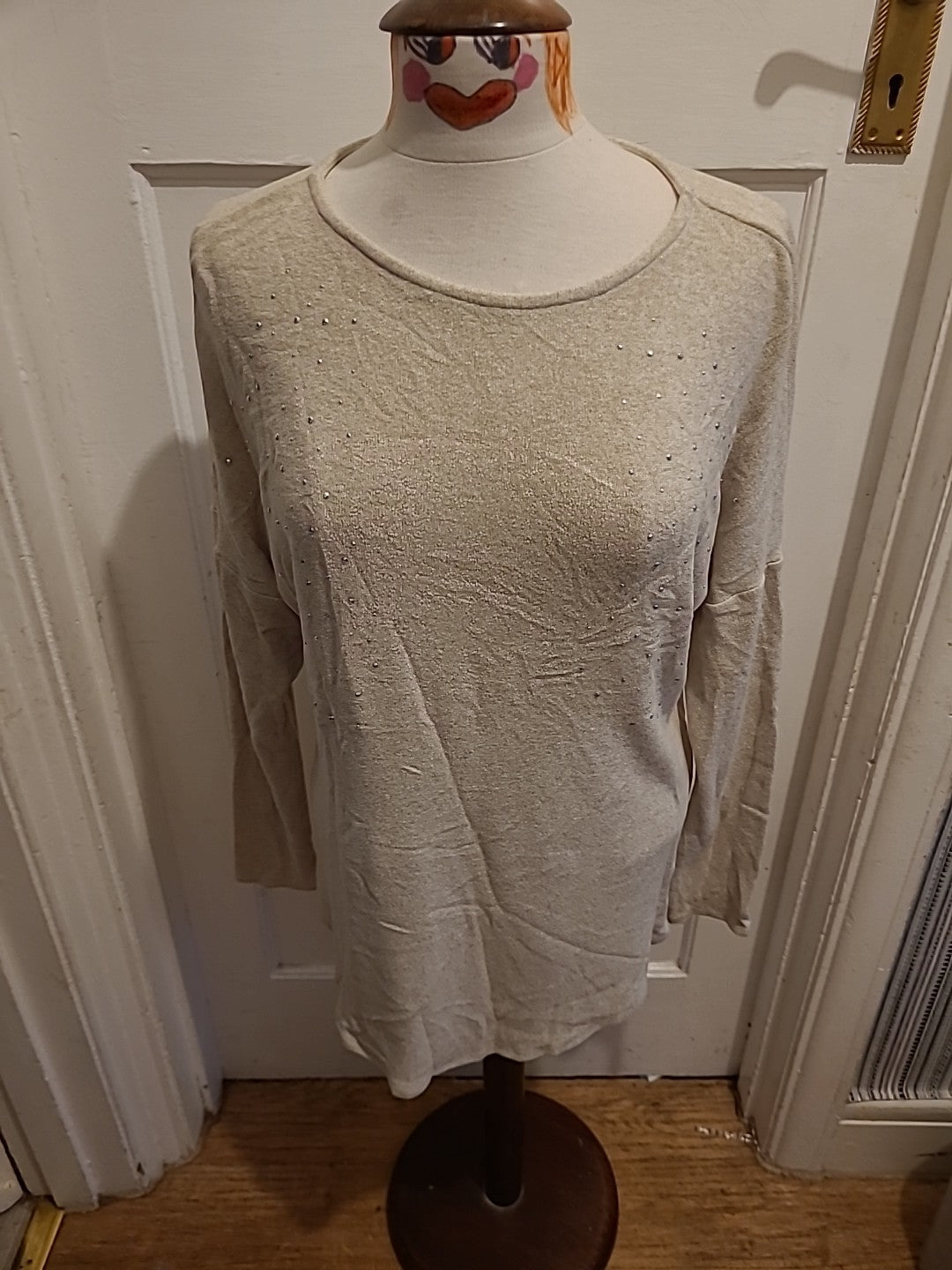 Ladies Wallis Size Small Beige With Silver Diamonte Long Sleeved Jumper