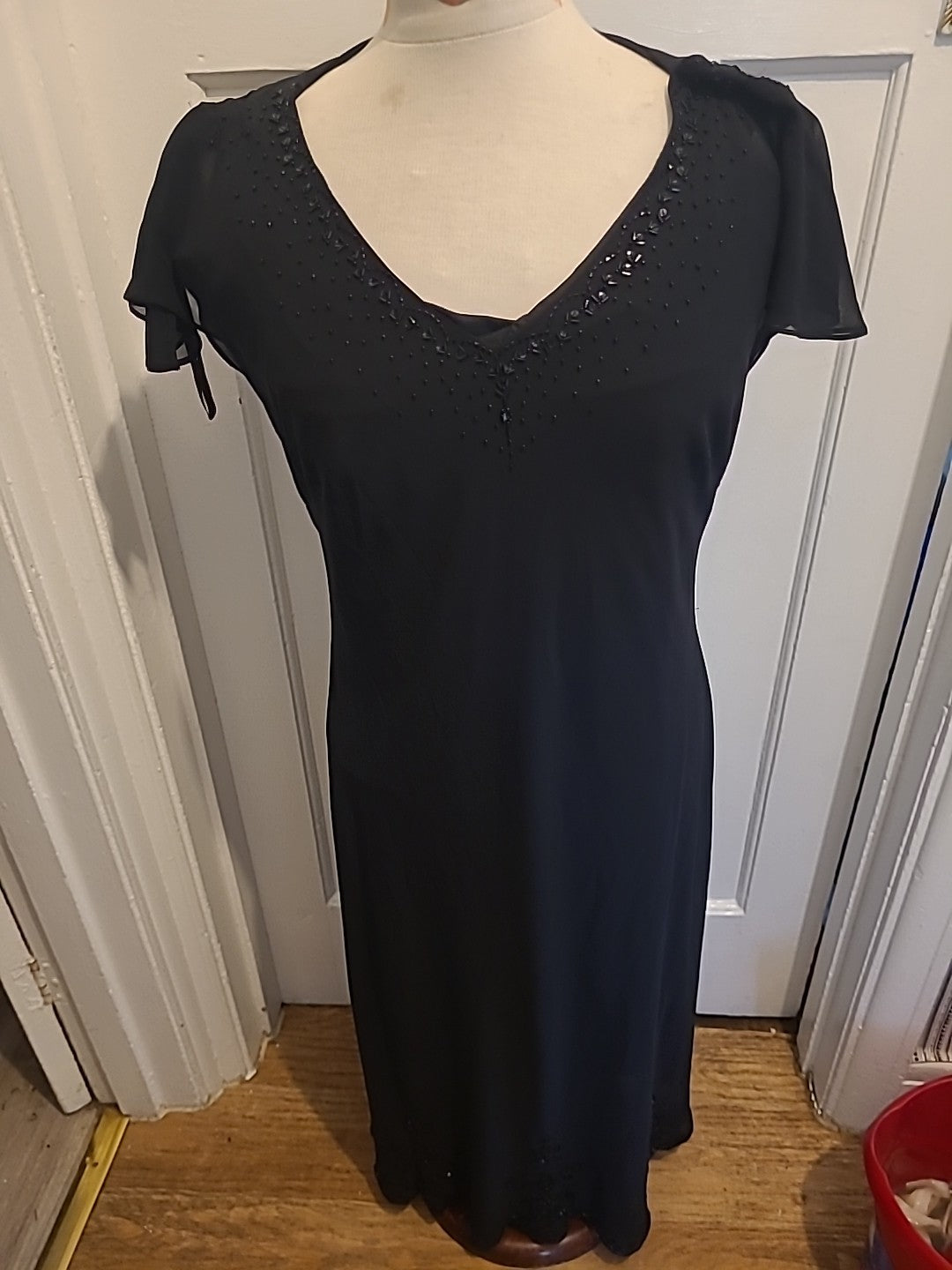 Ladies Debut Size 18 Black Long Length Lined V Neck Short Sleeved Dress