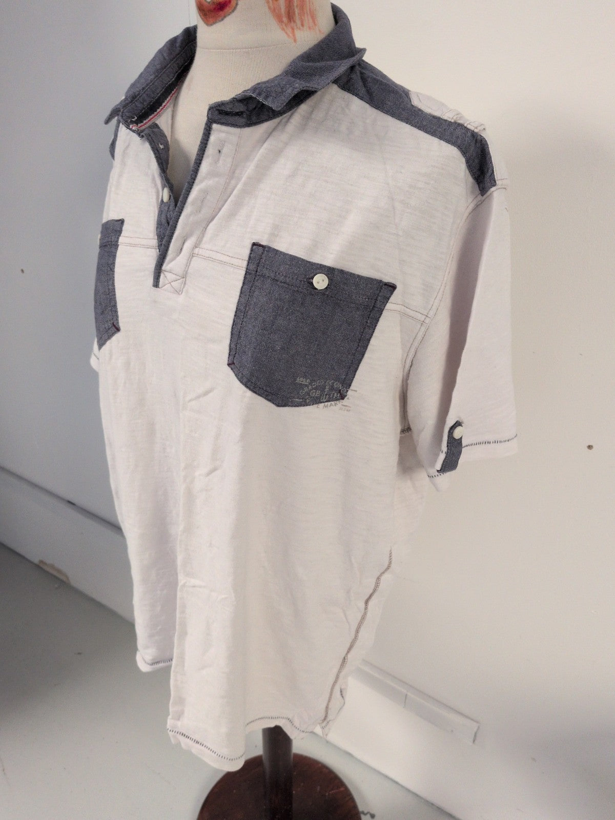 Next 2XL White And Grey Short Sleeve Polo Shirt