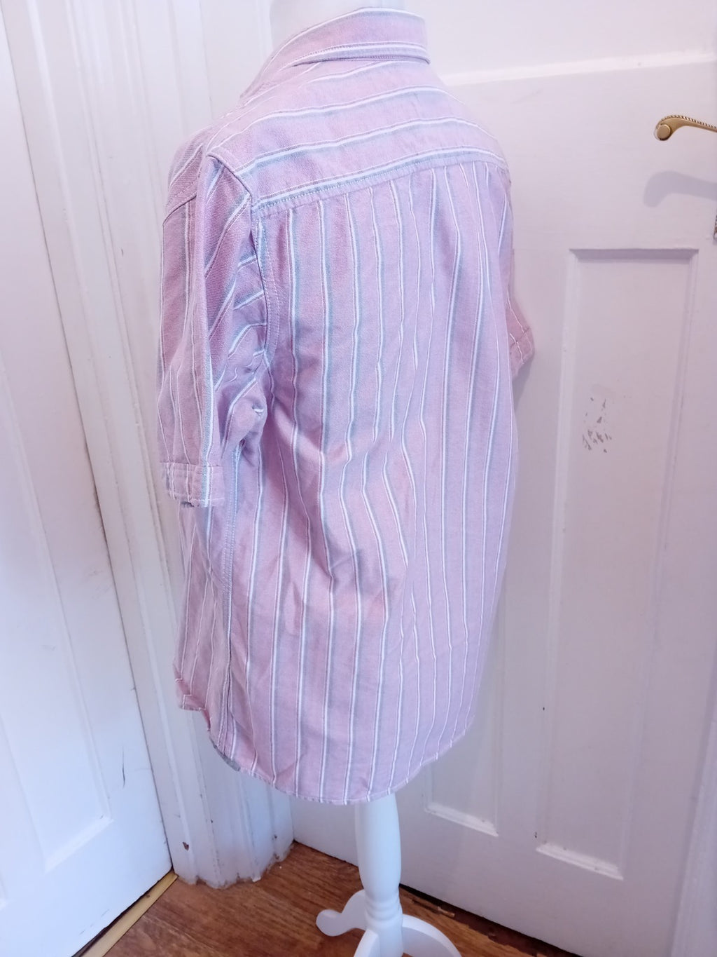 Boston Crew Medium Purple Blue Red Stripe Short Sleeve Shirt
