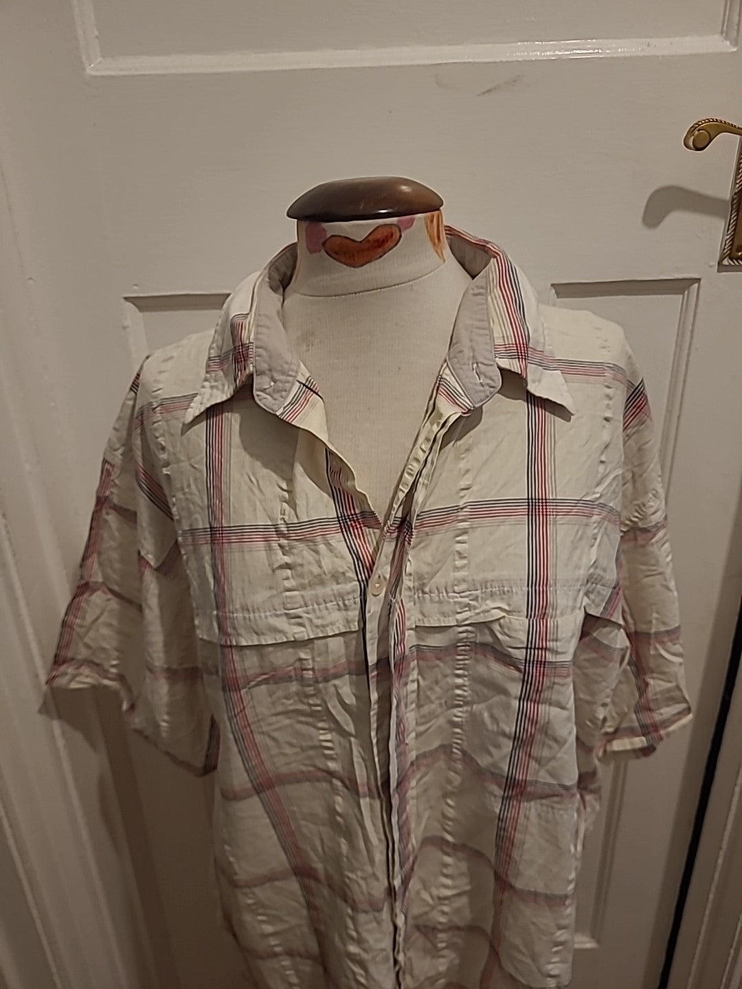 Mens Animal Size 2XL Cream Check Short Sleeved Shirt