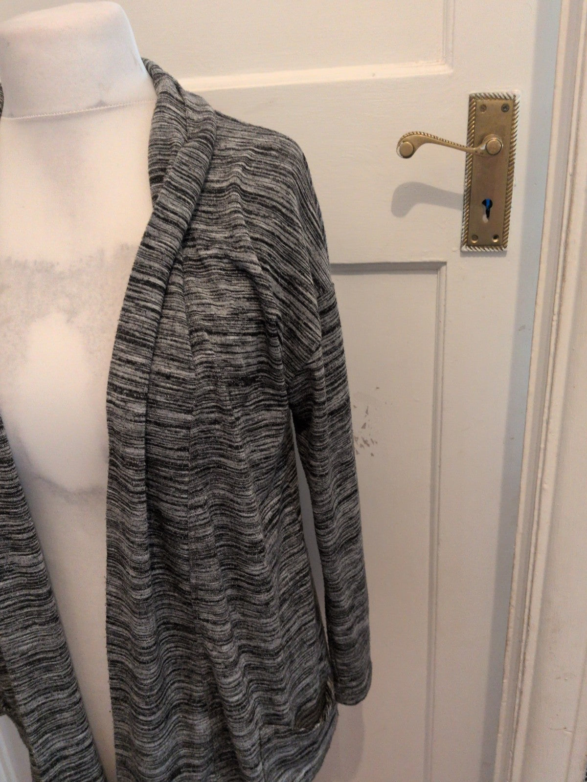 M&S Collection 14 Black Grey Flecked Long Sleeve Open Cardigan