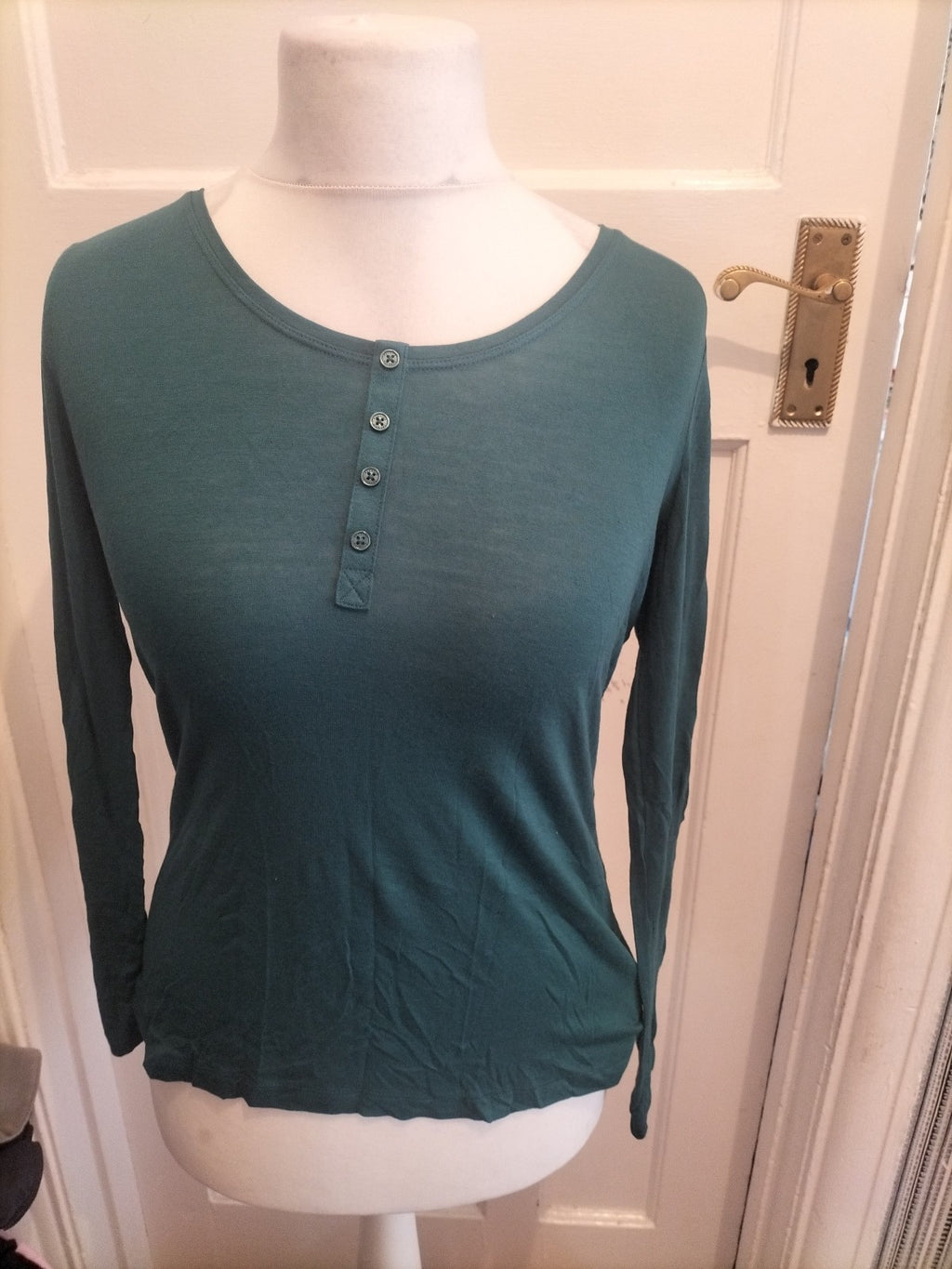 Ladies Esmara Size 14-16 Green Teal Long Sleeved Blouse