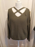 Ladies Primark Size Large 14-16 Deep Khaki V Neck Long Sleeved Jumper