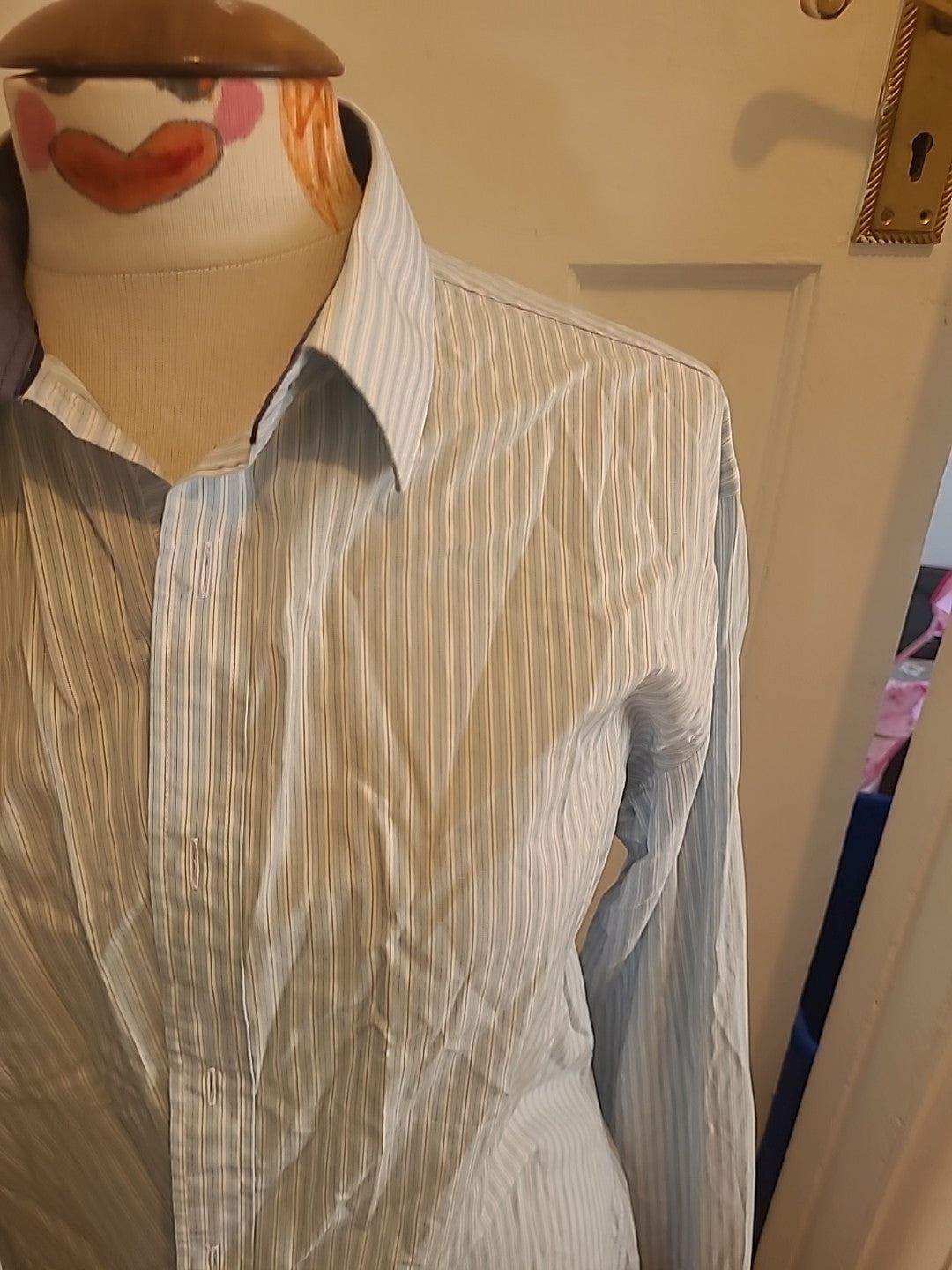 Mens Jeff Banks Medium Blue Striped Tailored Fit Long Sleeved Shirt