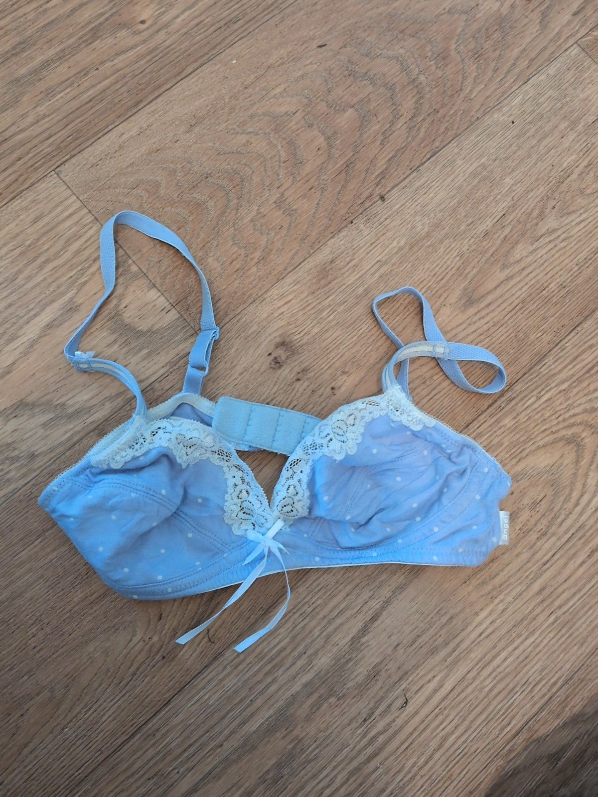 Marks And Spencer 32A Blue With White Frill No Pad No Wire Bra