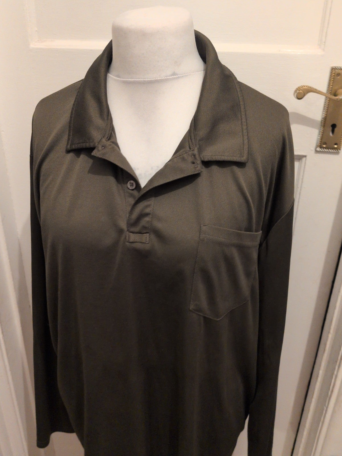 TR 2XL Khaki Green Long Sleeve Polo Shirt