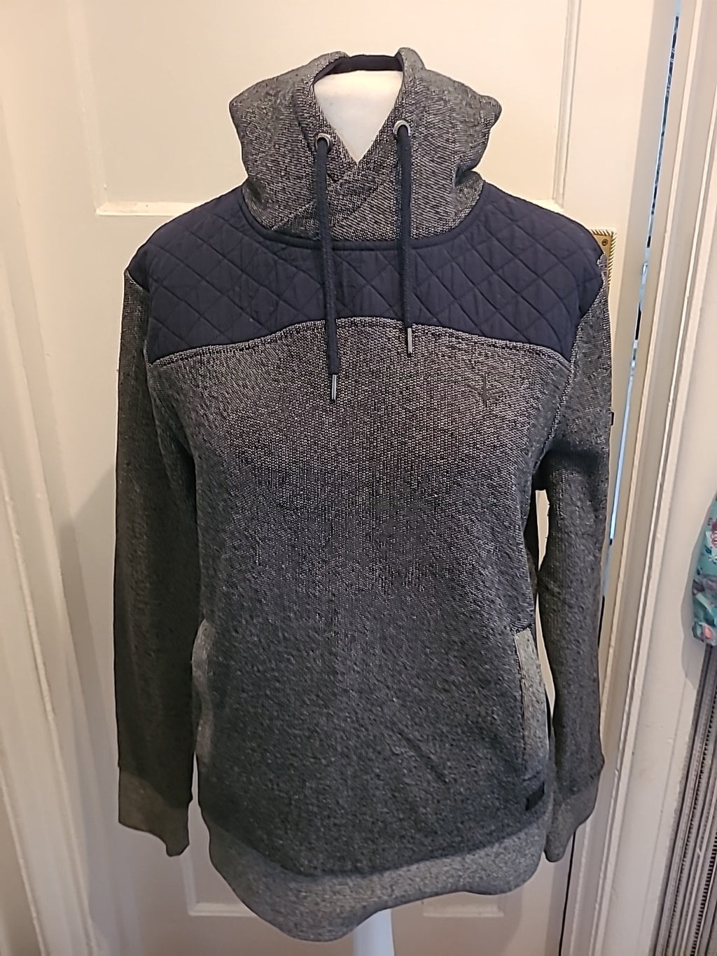Mens Firetrap Size L Grey Fleck And Navy Pullover Hoodie