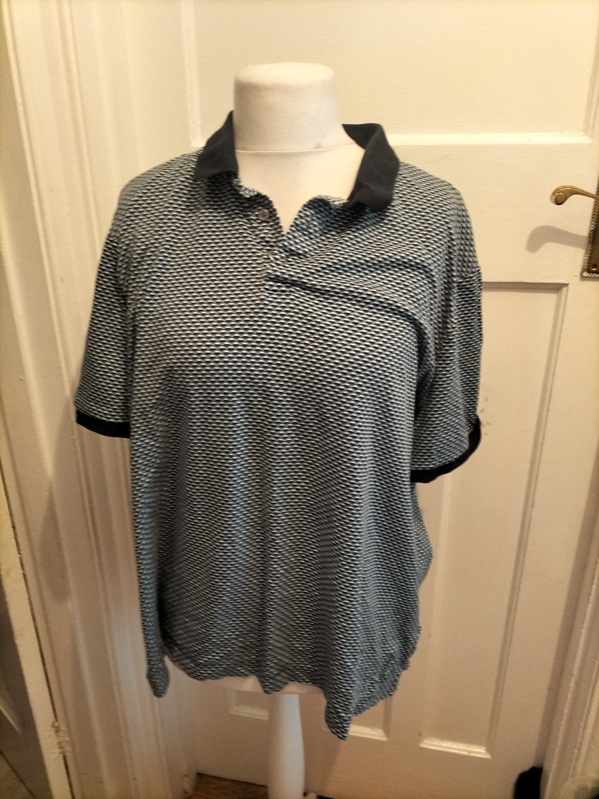 M&S 2XL Blue Mix Short Sleeve Polo Patterned
