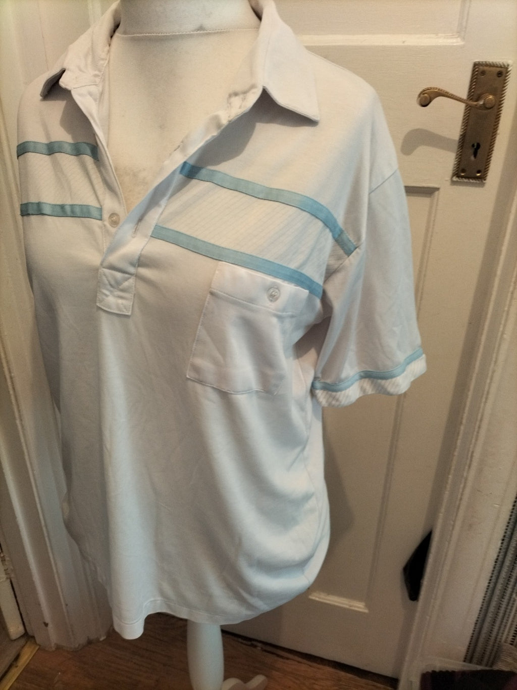 2XL White With Blue Striped Short Sleeve Polo