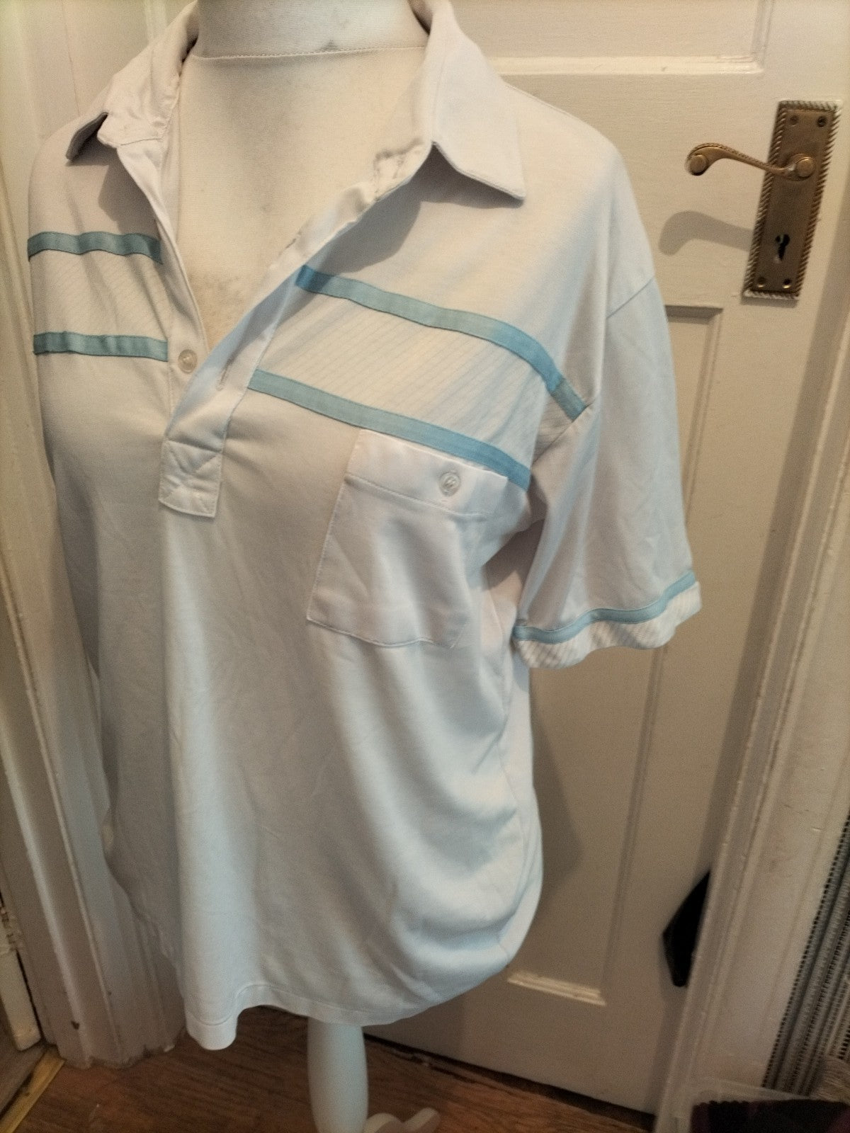 2XL White With Blue Striped Short Sleeve Polo