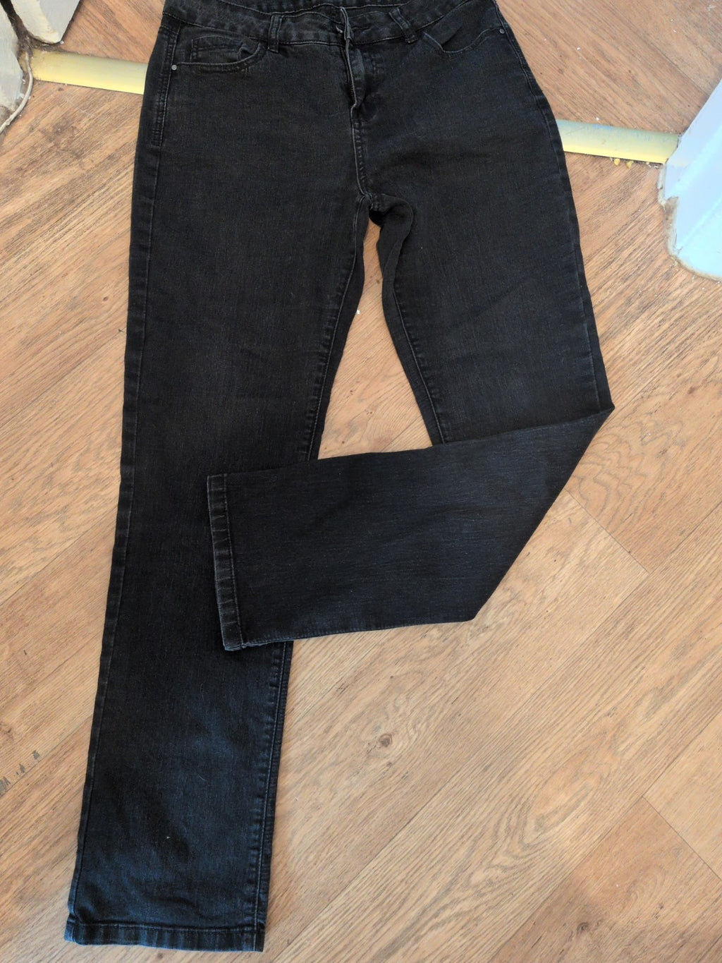 Ladies Denim By TU Size 10r Straight Black Jeans