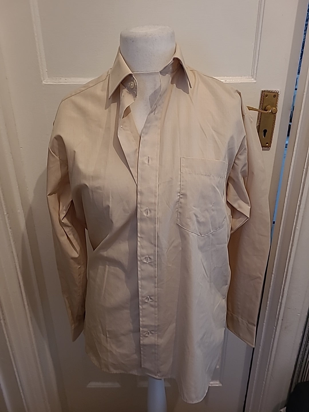 Mens Peter England Size 15.5 Beige Long Sleeved Shirt