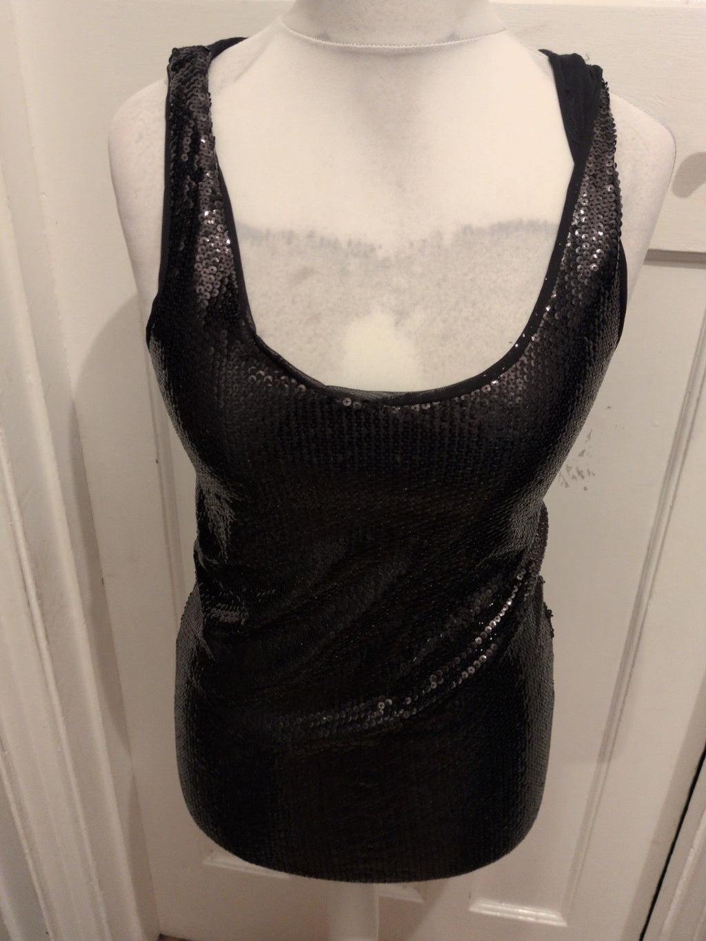 Primark 14 Black Full Sequin Front Sleevless Blouse