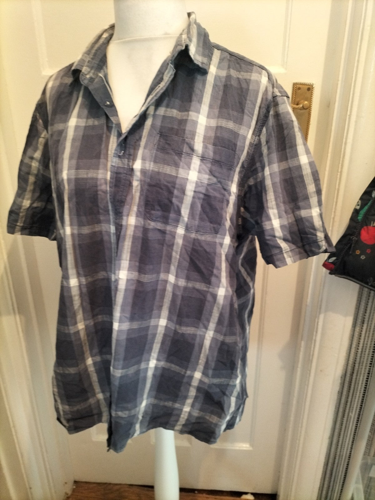 Tu Man Size XL Blue/Grey/Navy Check Short Sleeved Shirt
