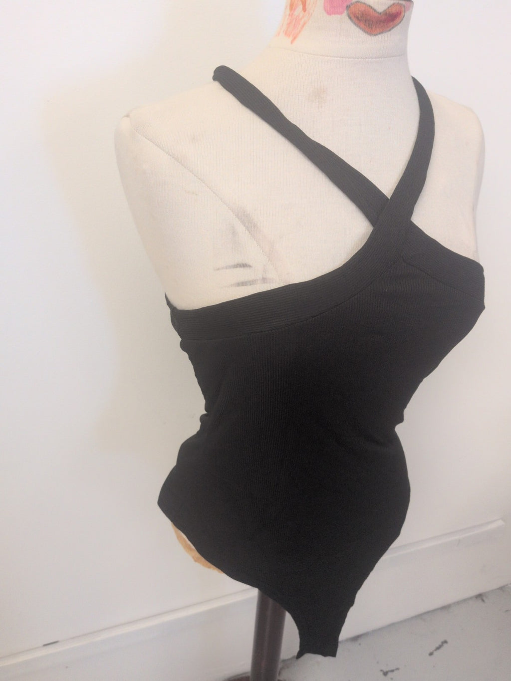 Ladies Shein Size Large Black Cross Cross Sleeveless Bodysuit