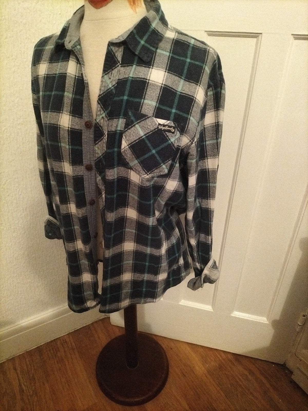 Mens Tokyo Laundry Size Large Blue/Navy/White Check Long Sleeved Shirt